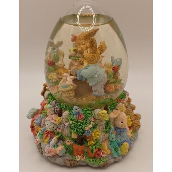 Easter Spring Water Globe Musical " Easter Parade" Peter Cottontail Egg Shaped - Picture 2 of 6
